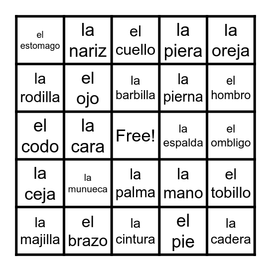 El Cuerpo Bingo Card