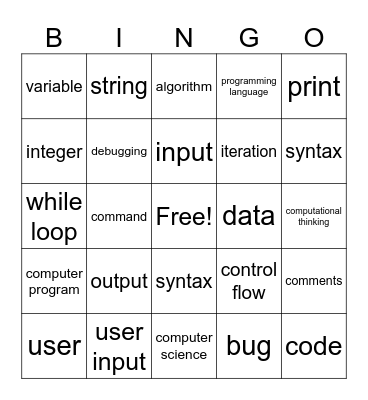 Unit 1: Vocabulary Bingo Card