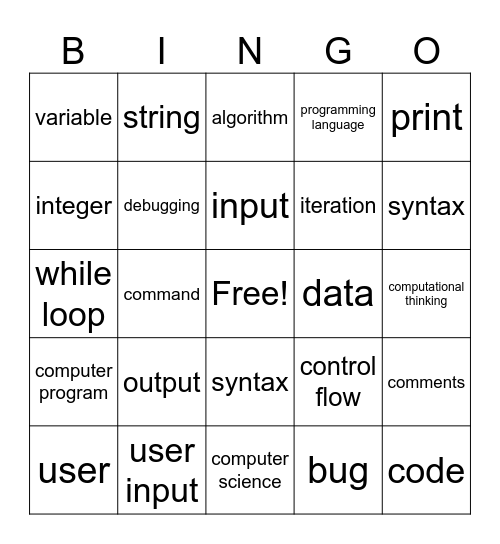 Unit 1: Vocabulary Bingo Card