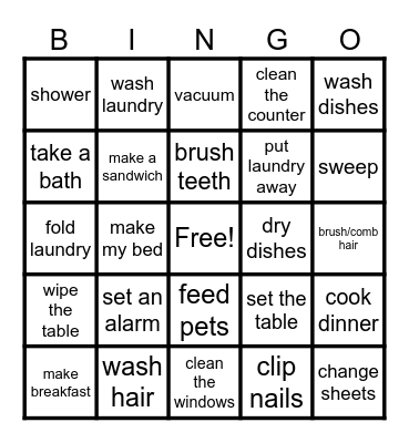 Life Skills Bingo 1 Bingo Card