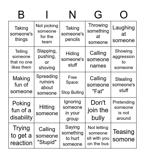 Bullying  Bingo Card