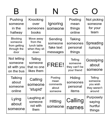 Bullying  Bingo Card