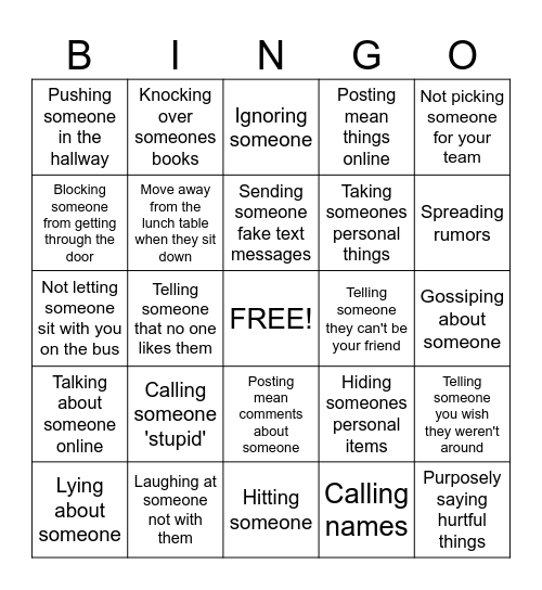 Bullying  Bingo Card