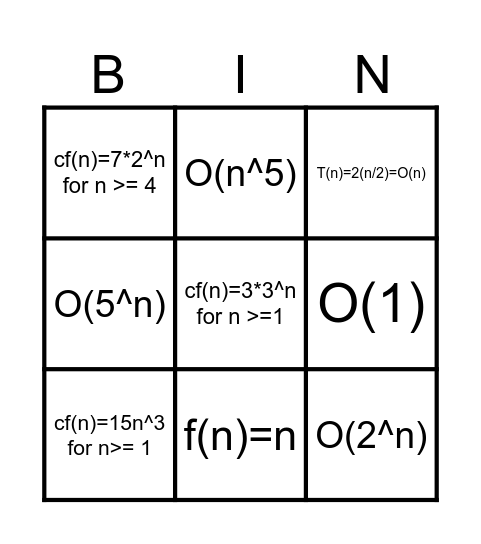 B i (n) g - O notation Bingo Card