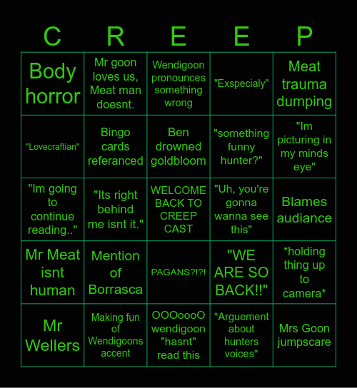 Creepcast bingo! Bingo Card