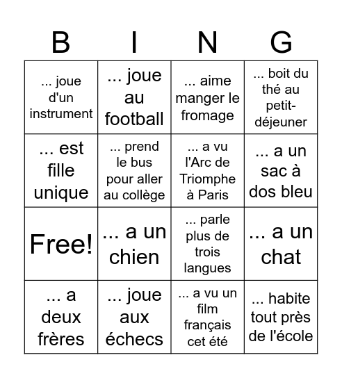 Cherche quelqu'un qui ... Bingo Card