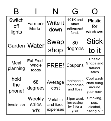 Budget Bingo Card