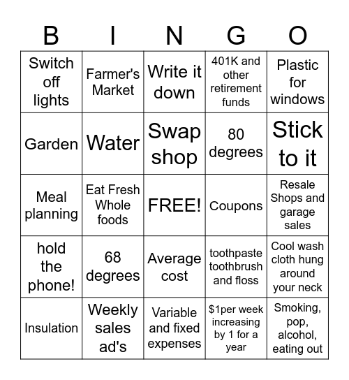 Budget Bingo Card