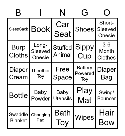 baby shower gift bingo Card