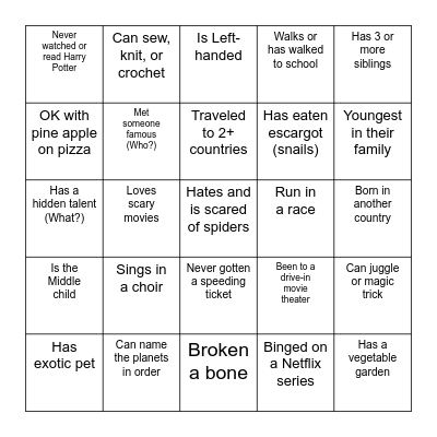 Ice Cream Social Bingo Card