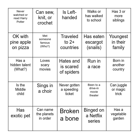 Ice Cream Social Bingo Card