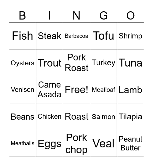 High Protein Bingo Card