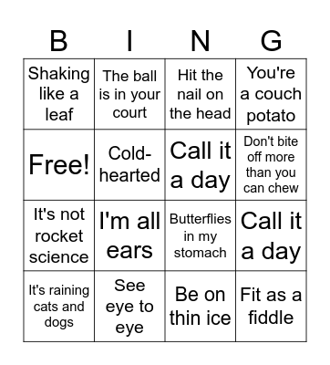 Idioms Bingo Card