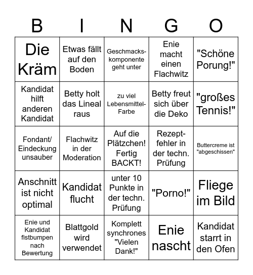 Das Backen Bingo Card