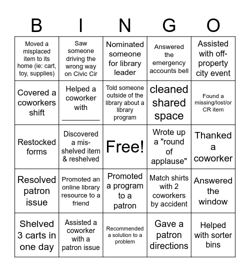 Accounts Staff Bingo Card