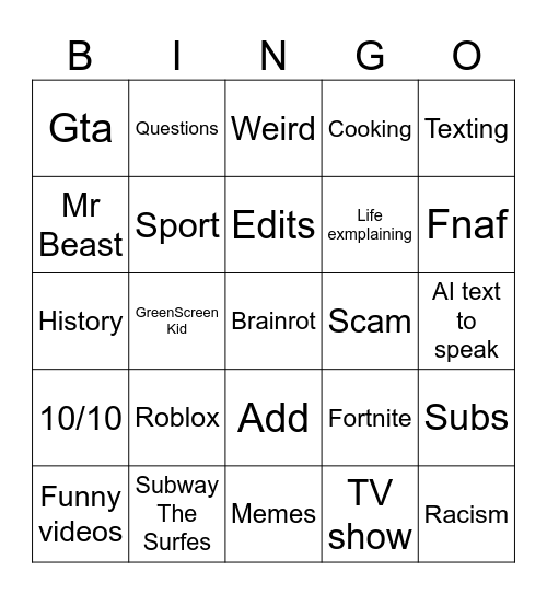 Untitled Bingo Card