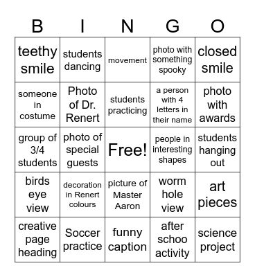 Yearbook Bingo Card