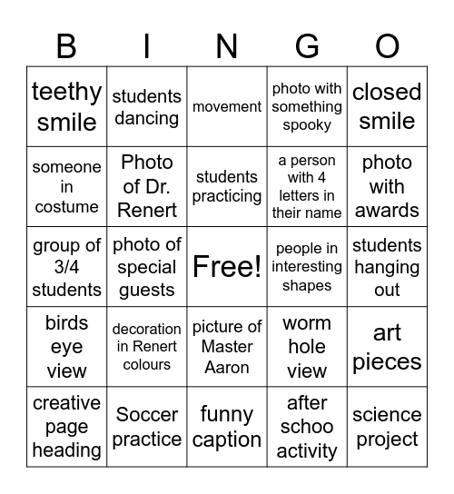 Yearbook Bingo Card