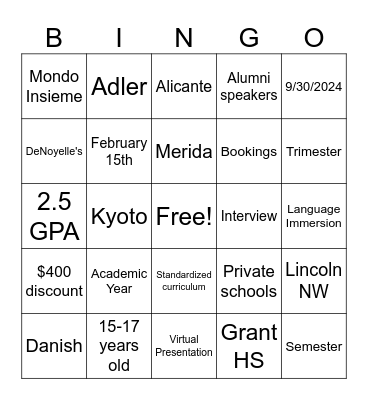 CIEE HSA Bingo Card