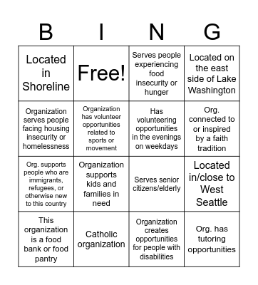 Junior Service Fair Bingo Card