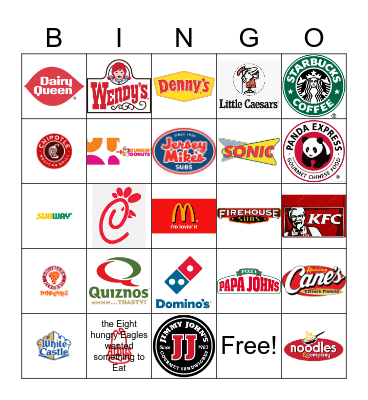 Fast Food Restaurant Logos Bingo Card