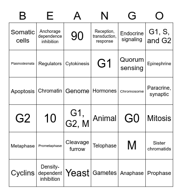 CELL COMMUNICATION AND CELL CYCLE Bingo Card