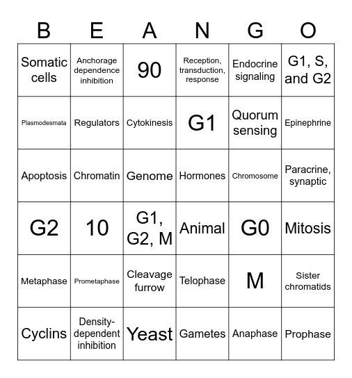 CELL COMMUNICATION AND CELL CYCLE Bingo Card