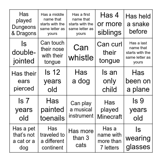 Find a friend who… Bingo Card