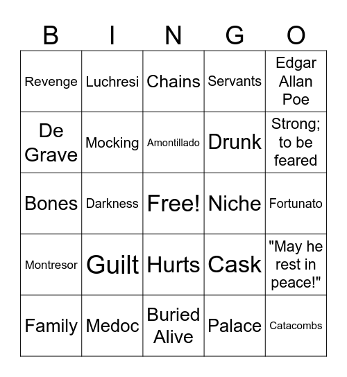 Cask of Amontillado Bingo Card
