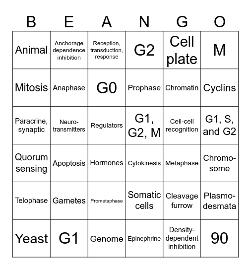 CELL COMMUNICATION AND CELL CYCLE Bingo Card