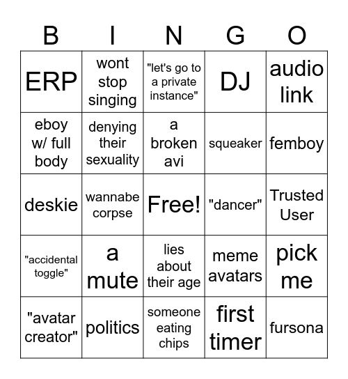 VRChat Bingo Card