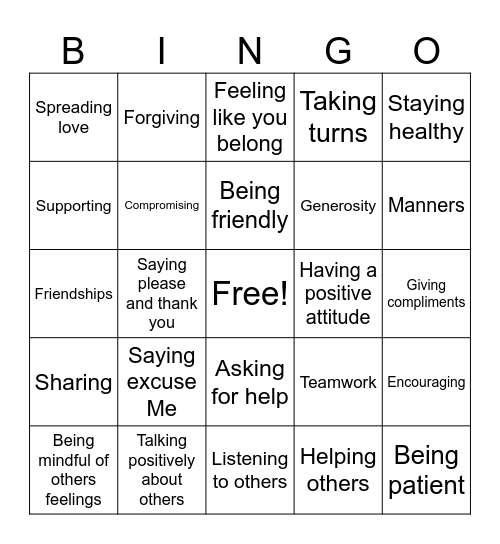 Social Skills Bingo Card