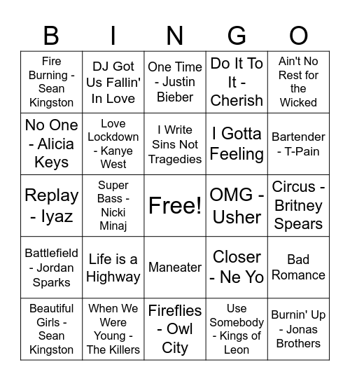 Kai's Mid-Late 00s Bingo Card