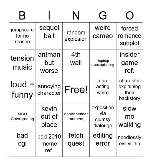 Bongolands Bingo Card