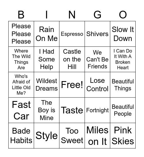 Music Bingo 9/6 Bingo Card