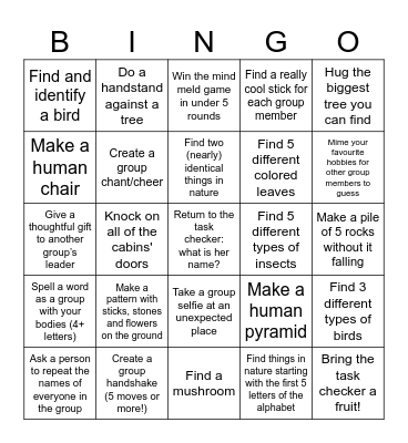 Activity Bingo! Bingo Card