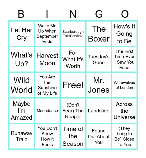 MUSIC BINGO at the Ann Arbor Eagles! Bingo Card
