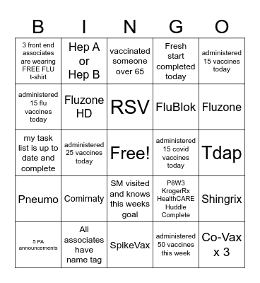 Vaccine Bingo Card