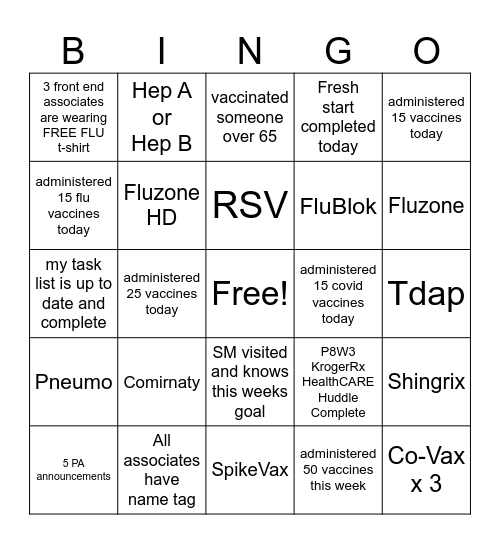 Vaccine Bingo Card