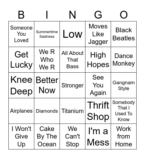 Five-0-Five Music Bingo - 2010s 2 Bingo Card