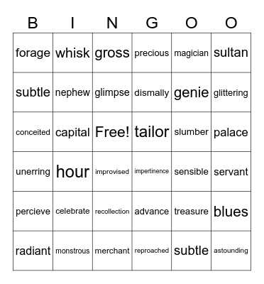 Wind in the Willows Lesson 6-8 Vocabulary Bingo Card