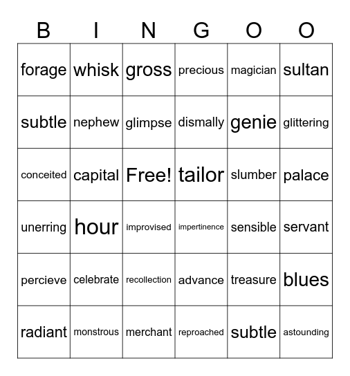 Wind in the Willows Lesson 6-8 Vocabulary Bingo Card