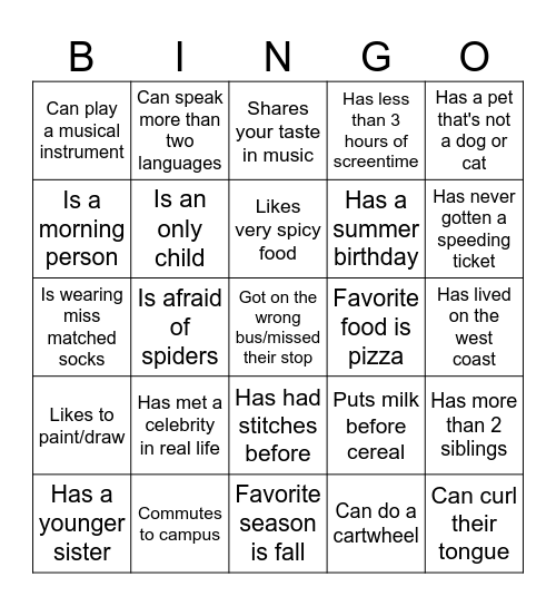 Find Someone Who... Bingo Card