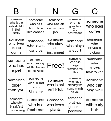 Cru Bingo Card