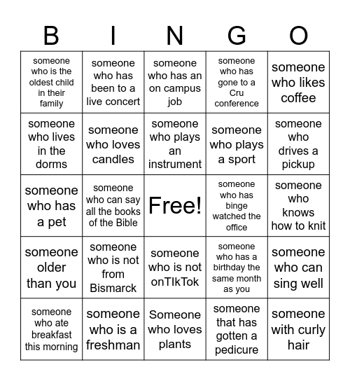Cru Bingo Card