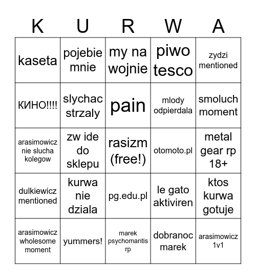 jazzingo Bingo Card