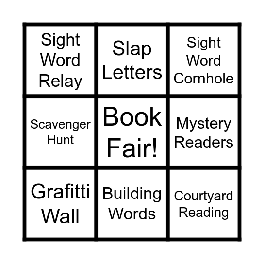 Literacy Night Bingo Card