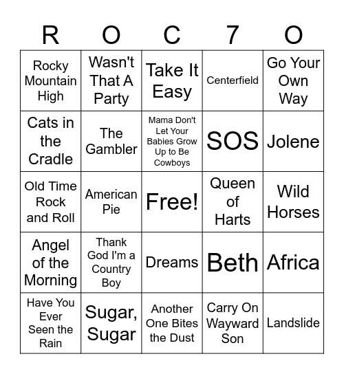 70-80s Bingo Card