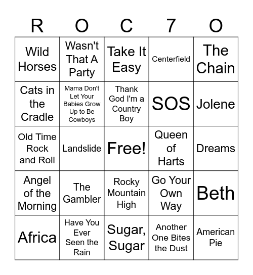 70-80s Bingo Card