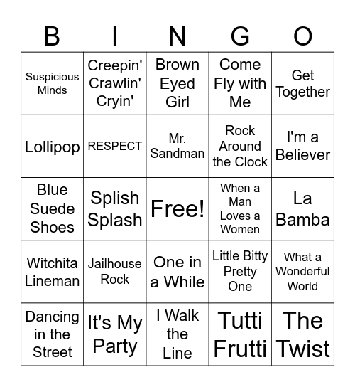 Music Bingo Card